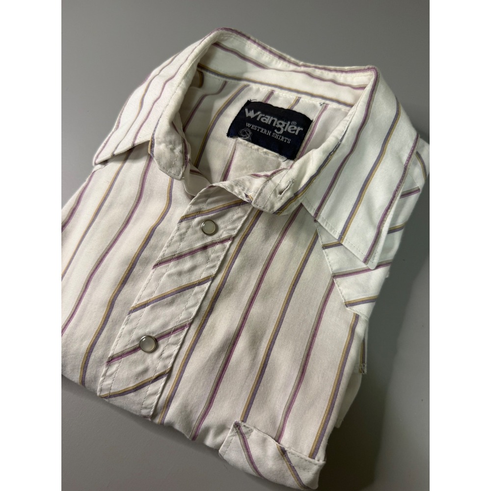 Wrangler Western Shirt Mens XL Pearl Snap Long Sleeve Striped White Purple Gold